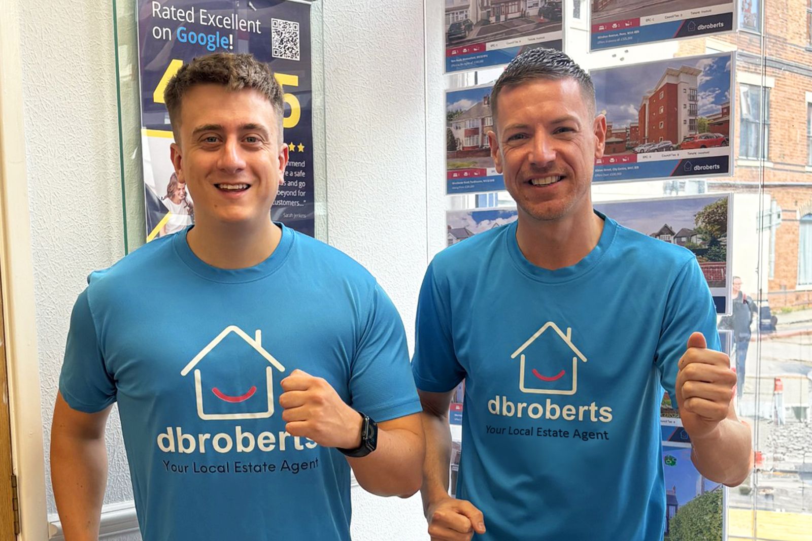 Josh and David from DB Roberts Wolverhampton Office Wearing DB Roberts Running Tops Ready for the Compton Half Marathon